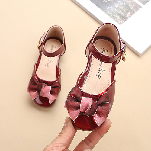 Girls Sandals Spring and Autumn  Summer New Children's Princess Shoes Bow Bean Shoes Medium and Large Children's Flat Shoes
