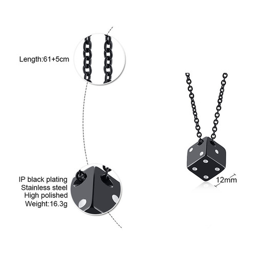hiphop stainless steel dice pendant men's necklace steel color black hip hop jewelry titanium steel necklace PN-1313