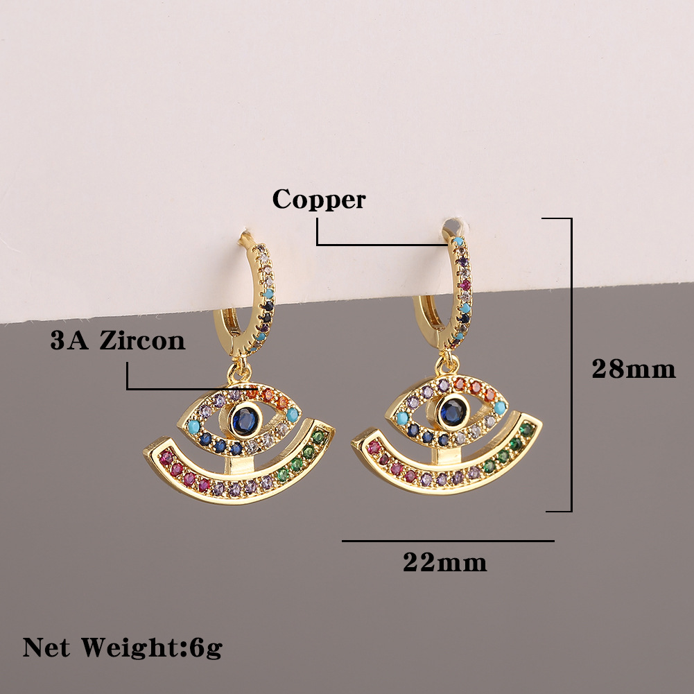 European And American Earrings Cross-border Hot Selling Devil's Eye Copper Micro Inlaid Zircon Earrings Trendy Earrings Eardrops Female Stud Earrings Ear Clip display picture 1