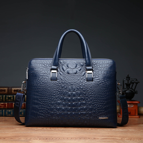 Bags New Double Pull Men's Handbag Fashion Crocodile Pattern One Shoulder Diagonal Briefcase Business Computer Bag Leather Bag