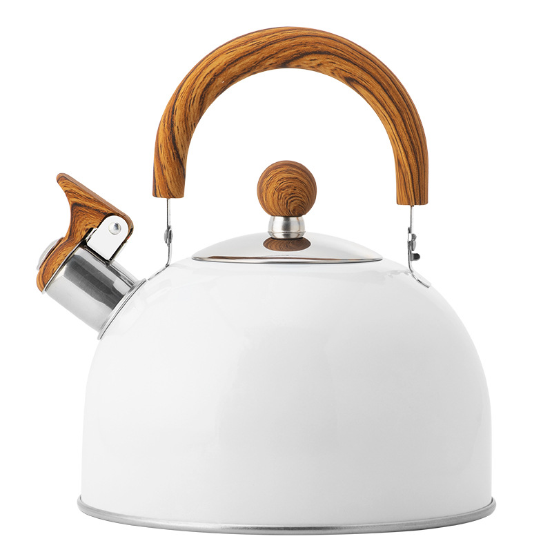 Nueva tetera blanca de silbato con mango plegable, cocina europea Utensilios