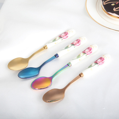 Stainless steel Coffee spoon originality Ceramic handle Stainless steel Dessert Stirring spoon Cup spoon customized wholesale