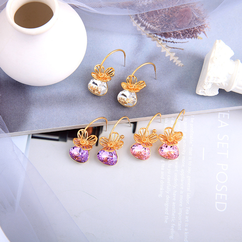 S925 Boucles D'oreilles Fleur Creuses Argentées display picture 6