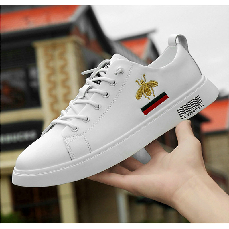 Giày sneaker nam da bò cổ thấp đế bệt, giày thể thao thoáng khí tăng chiều cao — S920 màu trắng, S920 đen chi tiết 22