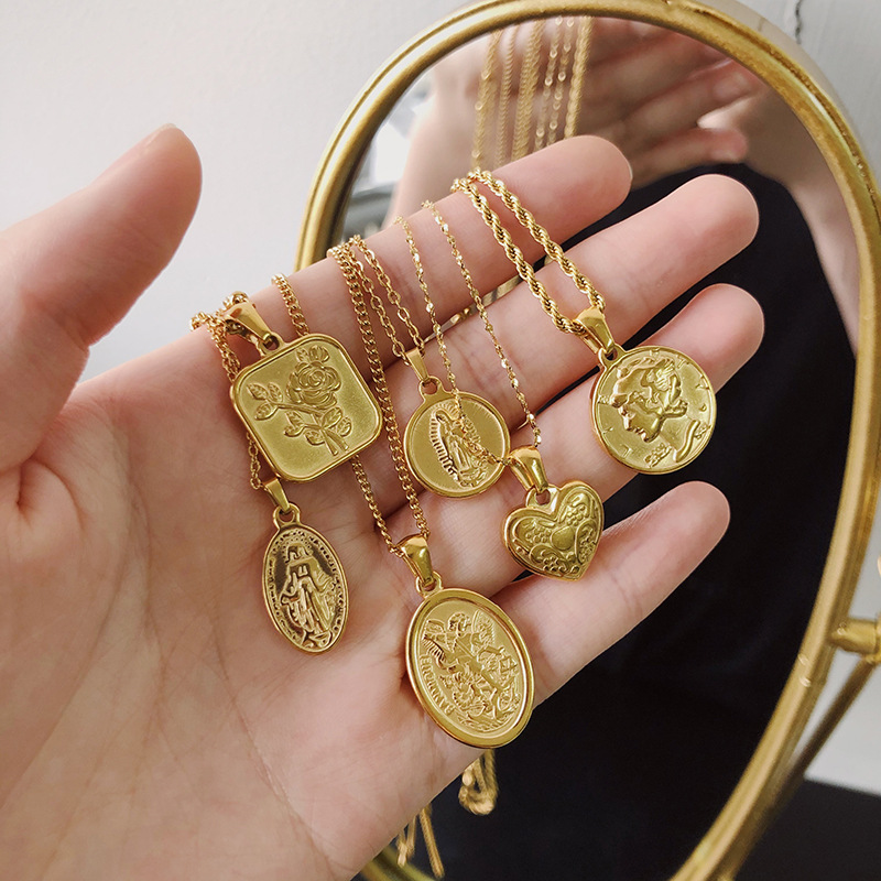 Pendants, Jewelry Accessories Classification 1 Piece Quantity 1 Piece 304 Stainless Steel PVD Coated Real Gold Plated Portrait Cross Virgin Mary Polished Pendant Pendants Jewelry Accessories