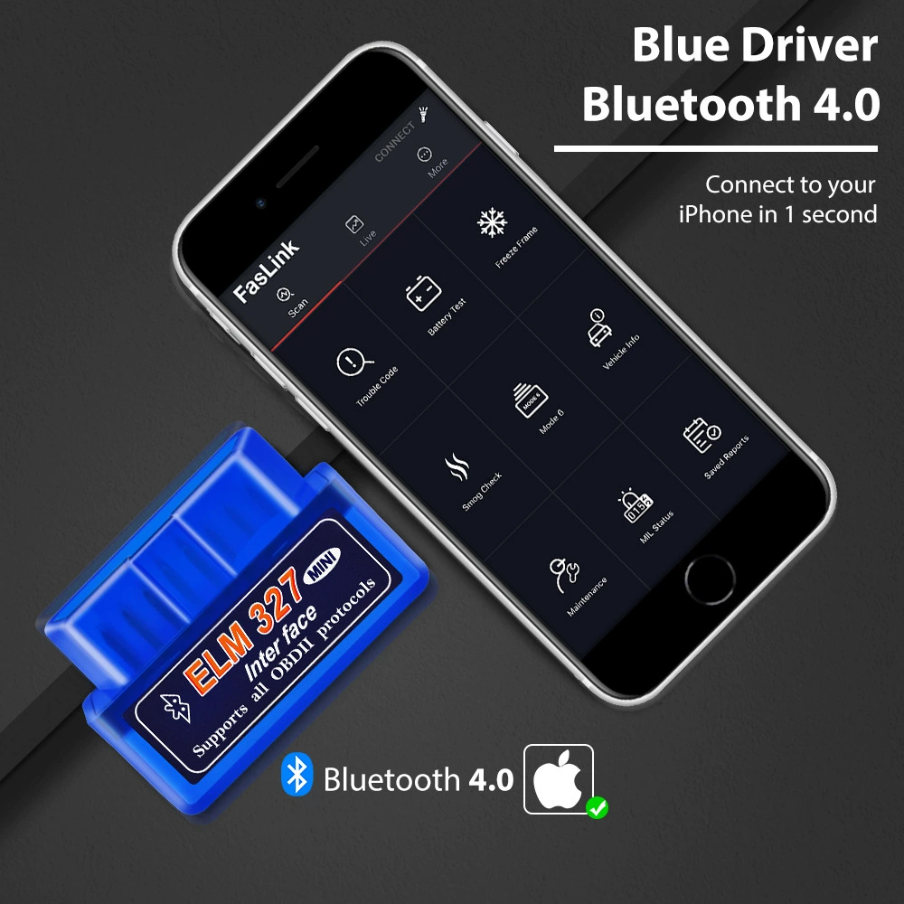 OBDResourceELM327BLE4.0 поддерживает Bluetooth-диагностический инструмент для мобильных телефонов Apple 327iOS.
