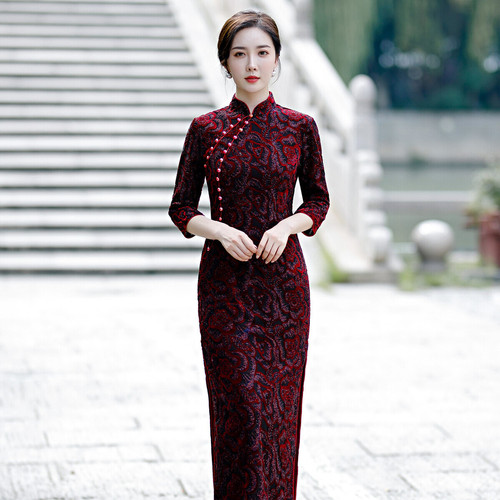 Chinese Dress Qipao for women cheongsam Colorful gold jacquard cheongsam high end dress country