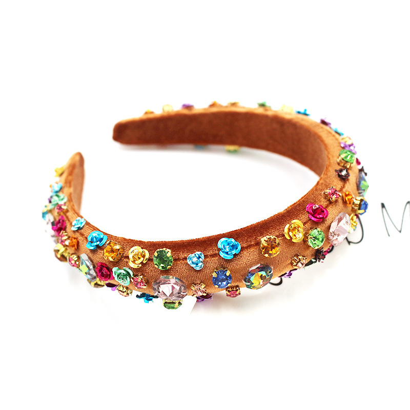 New Fashion  Baroque Metal Color Rhinestone Flower Sponge Flower Headband display picture 9