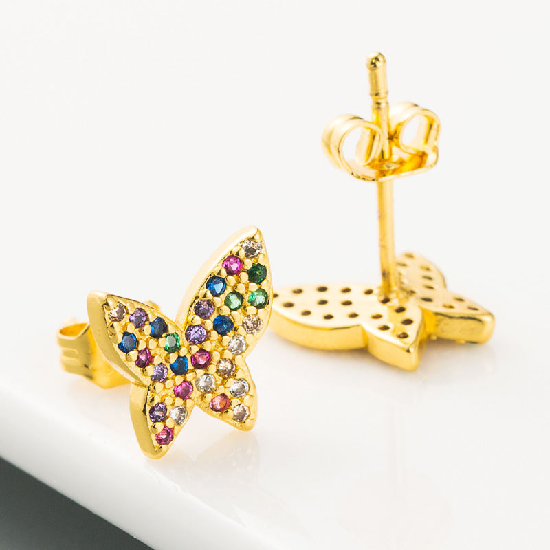 New Fashion  Creative  Butterfly Earrings Female Micro-set Color Zircon Brass Genuine Gold-plated Earrings Nihaojewelry Wholesale display picture 5