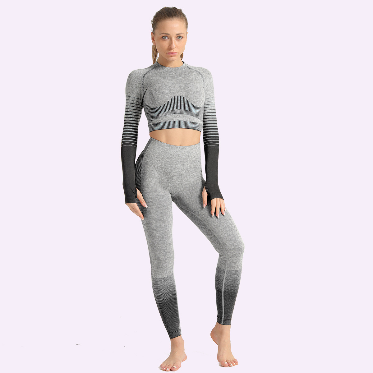 seamless striped knitted hip-lifting elastic fitness suit  NSNS10716