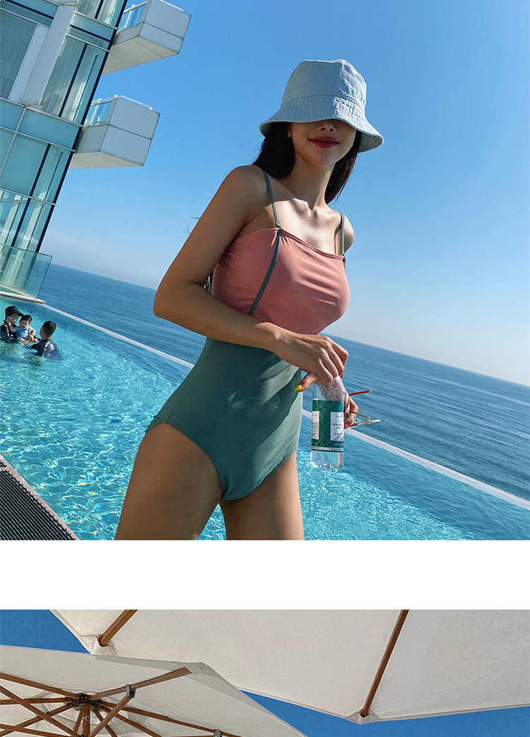 new stitching solid color one-piece swimsuit  NSHL24076