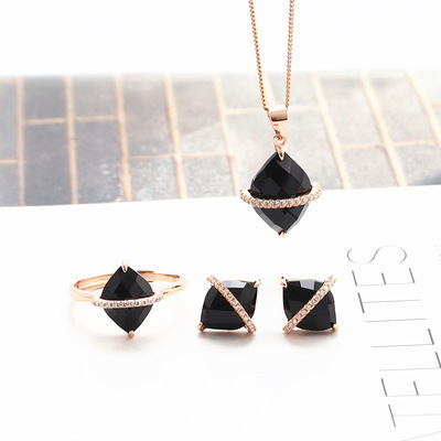 TJ1493新款創意設計S925純銀首飾套裝時尚潮人寶石戒指女飾品批發