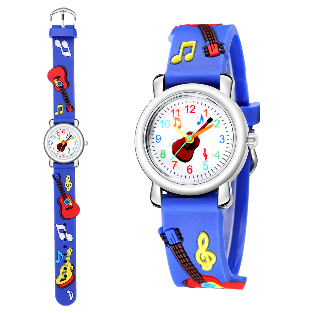 Montre De Dessin Animé 3d En Relief Motif De Guitare Bande En Plastique Montre Pour Enfants Littéraire Ventilateur Garçon Fille Étudiant Montre display picture 11