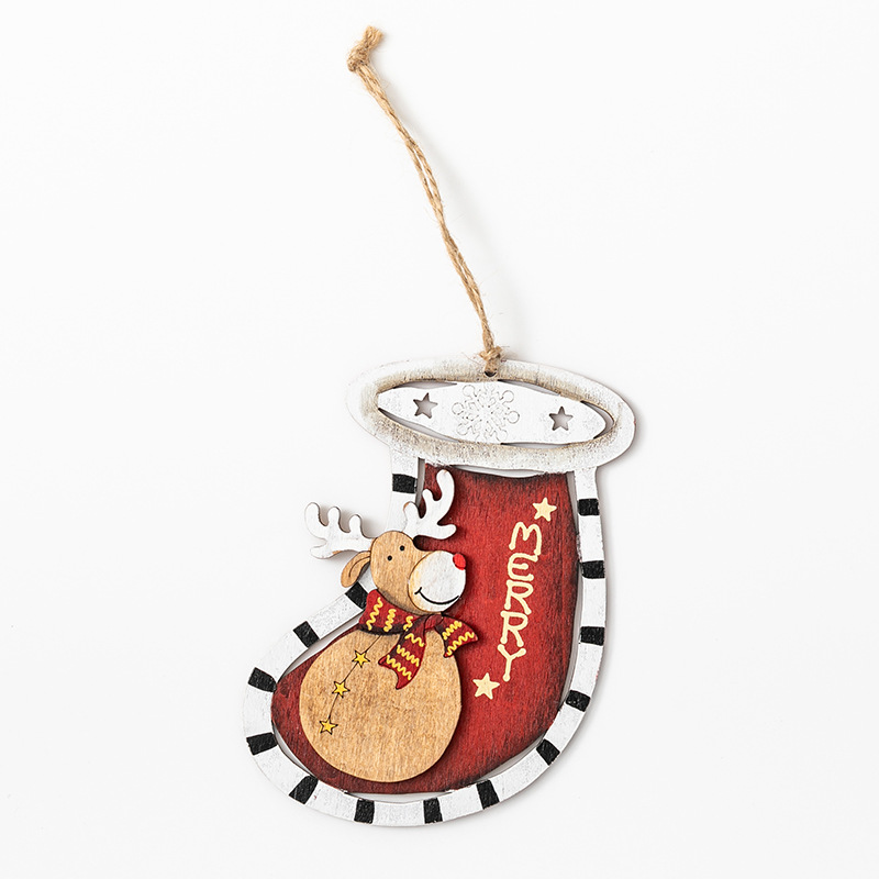 Guantes navideños de madera americanos calcetines colgante pintado árbol de navidad alce muñeco de nieve retro colgante pintado a mano