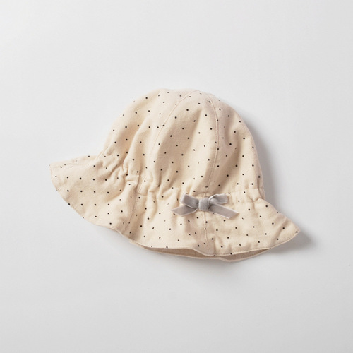 moinmlon spring and autumn new girls polka dot basin hat double-layer cotton brushed elastic lampshade hat bow hat