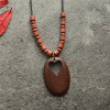 Retro ethnic wooden accessories, pendant heart-shaped, necklace, sweater, bracelet, set, ethnic style, new collection, cotton and linen