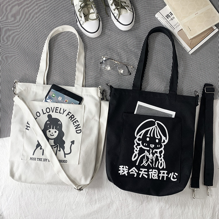Bolso de lona femenino crossbody estudiante japonés versátil coreano Harajuku ulzzang chica ins hombro bolsa de mensajero de lona