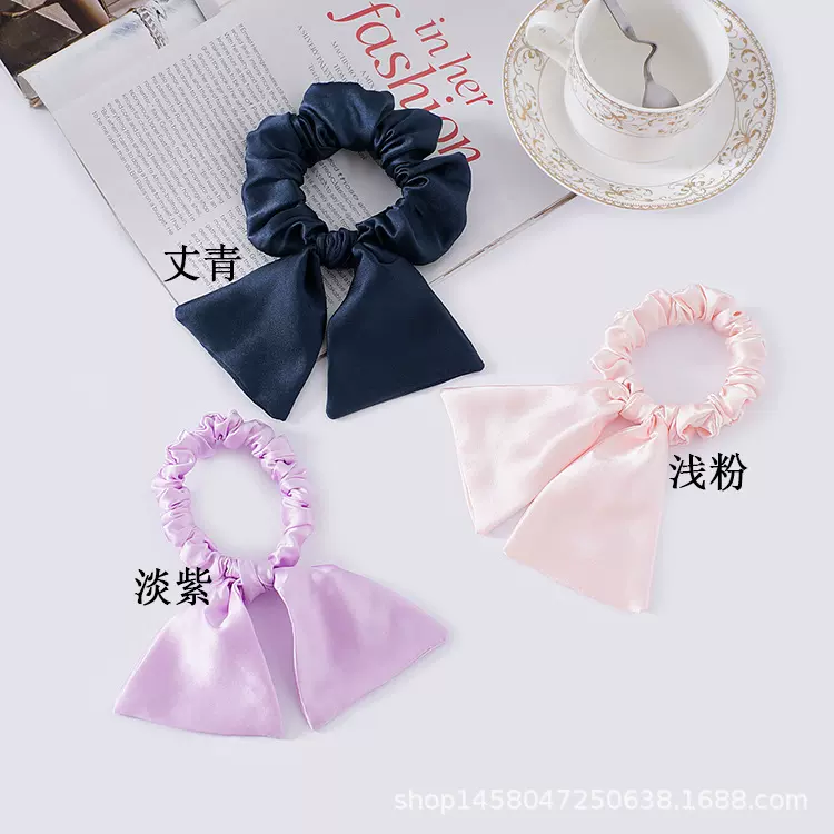 生产定制真丝发圈多用发绳发饰品扎马尾桑蚕丝蝴蝶结飘带发圈头花