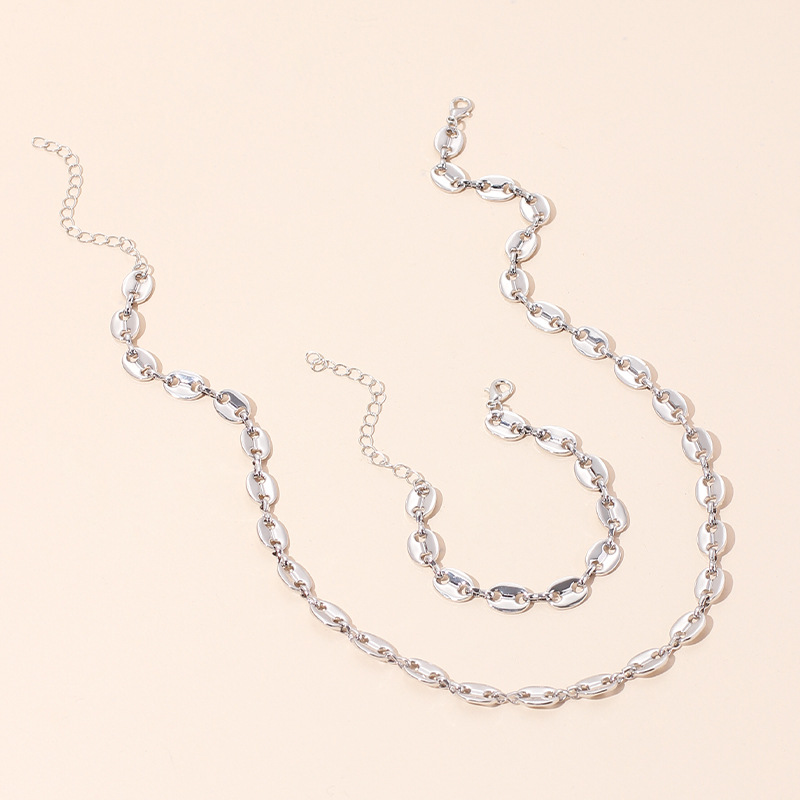 34g Weight Necklace Classification Wedding, Travel Occasion Women'S Gender White, Gold Color Fashion Pig Nose Chain Button Bracelet Necklace Sets For Women Clavicle Chain Wild Jewelry Nihaojewelry 6