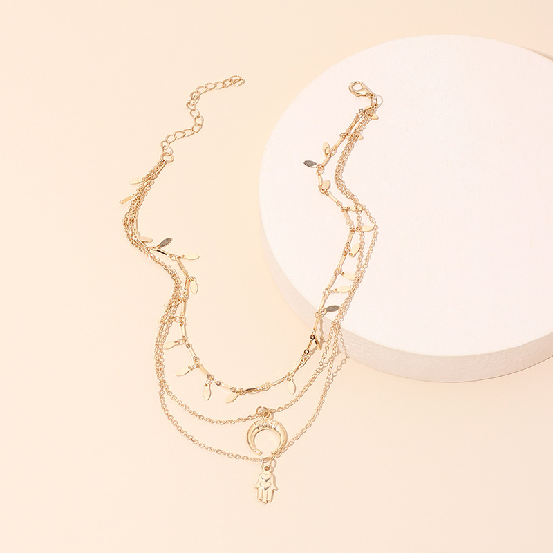 10g Weight Necklace Classification Wedding, Travel Occasion Geometric Pattern Women'S Gender Gold Color Multi-layer Crescent Palm Women's Necklace 13