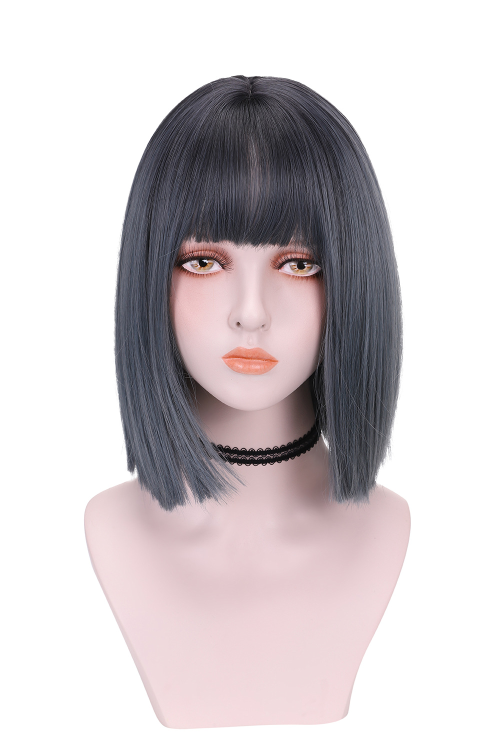 synthetic wig Princess cut female air bobo fashionable shoulder length bangs wig headband_voghion.com
