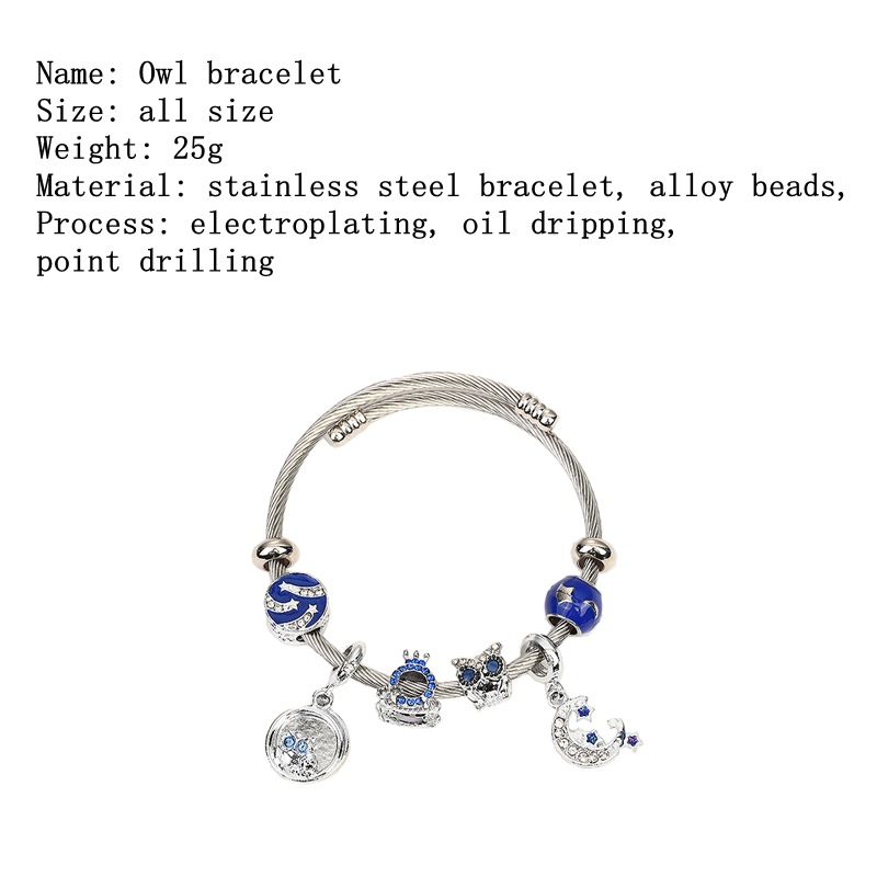 Retro Moon Owl Alloy Titanium Steel Enamel Artificial Gemstones Womenu0027S Bangle