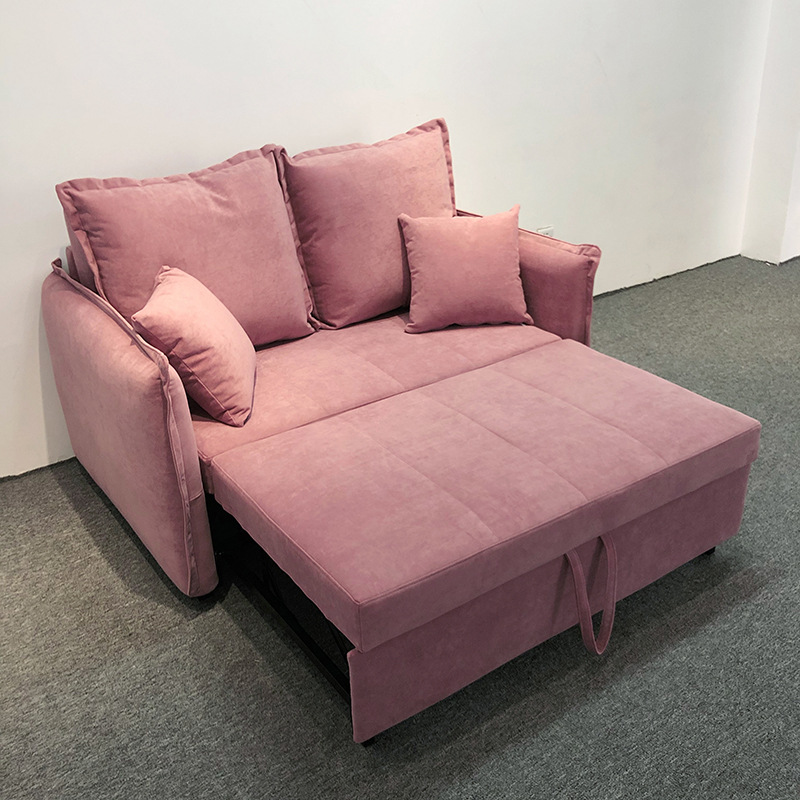 Sofá cama multifuncional plegable tecnología rosa tela de peluche tres extracciones cama invisible apartamento estilo in