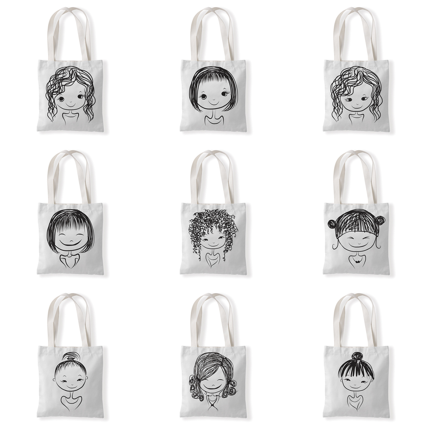 素描可爱小女孩印花帆布袋单肩袋休闲百搭包手拎零钱袋环保购物袋