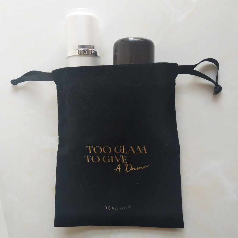 Creative Black Sephora Bronzing Logo Velvet Drawstring Cosmetics Bag Manufacturer Customized Creative Gift Cosmetics Bag