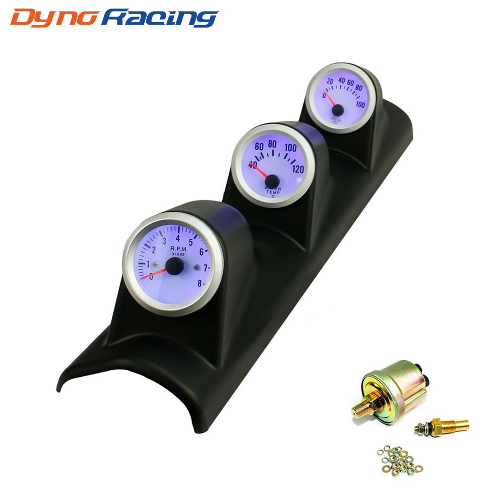 Car modification tachometer, water temperature gauge, oil pressure gauge three-in-one racing dashboard with left-hand three-hole dashboard bracket