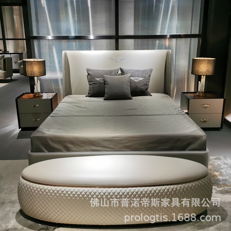 喬治可可工廠直營後現代意式輕奢手工刺繡真皮床酒店工程樣板間