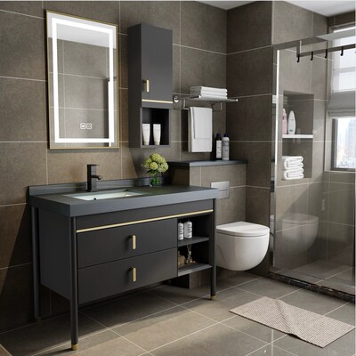 岩板实木浴室柜组合轻奢现代简约智能镜洗脸洗手台盆卫生间洗漱台