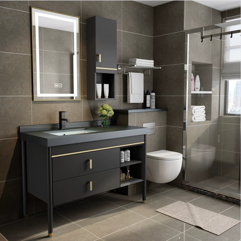 岩板实木浴室柜组合轻奢现代简约智能镜洗脸洗手台盆卫生间洗漱台