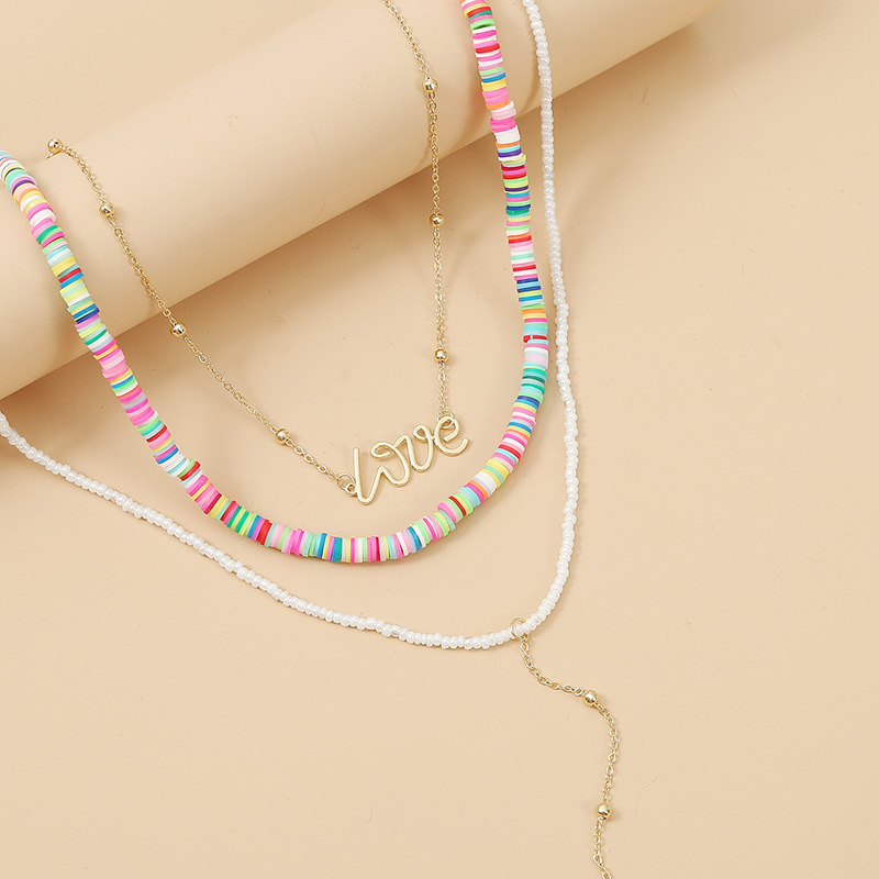 Long Love Letters Three Multi-layer Soft Ceramic Necklace Trend Bead Pendant Jewelry Wholesale Nihaojewelry display picture 4