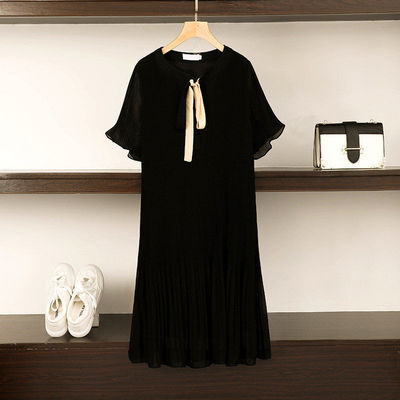 2020夏季加肥加大碼女裝新款微胖mm遮肚洋氣雪紡連衣裙中長款潮