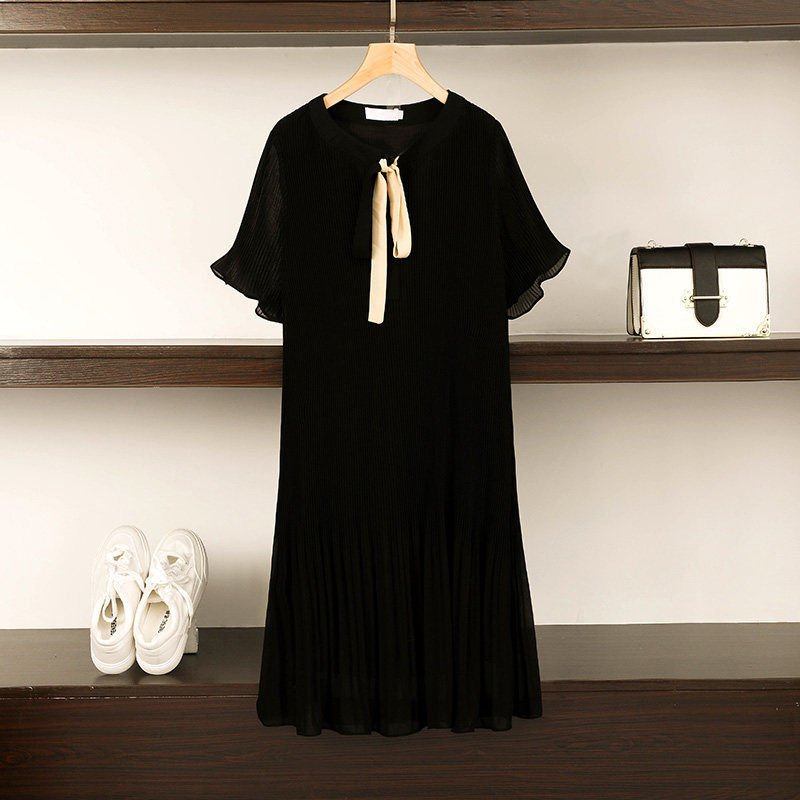 2020夏季加肥加大碼女裝新款微胖mm遮肚洋氣雪紡連衣裙中長款潮