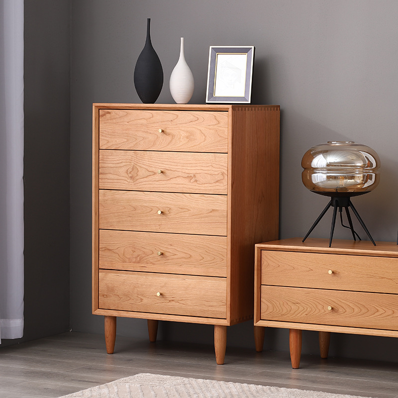 北欧现代简约樱桃木卧室五斗柜家具餐厅柜日式厨房斗柜原木储物柜|ms