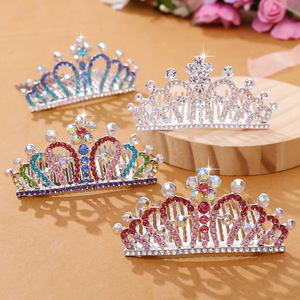 2pcs children baby bling crown headdress baby girl birthday party model show crown princess princess stage hair combs accessories for girls