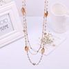 Long fashionable necklace, multilayer crystal from pearl, universal accessories, pendant, maxi length, South Korea