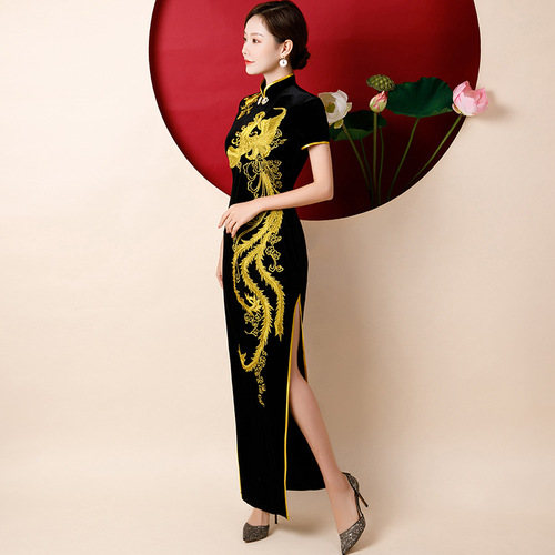 Chinese Dress Qipao for women Cheongsam show high-end performance dress velvet country retro women dress