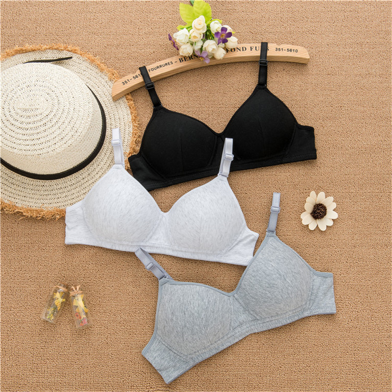Summer Korean-style Solid Color Gathered Girls' Underwear Thin Rings-free Comfortable Breathable Developmental Bra for Junior and Senior High School Students