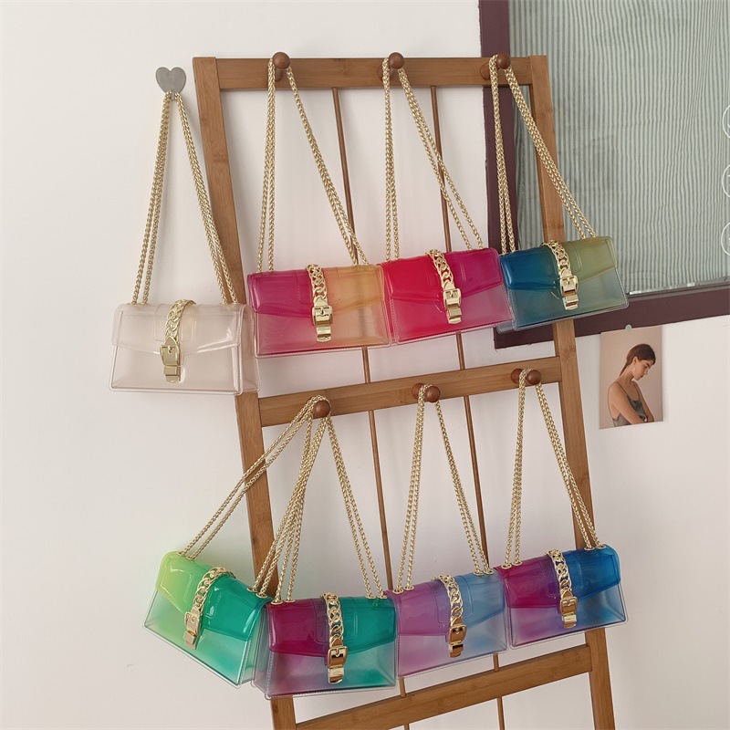 Summer 2025 new gradient jelly bag, fashionable color-blocking chain bag, crossbody single-shoulder bag, ladies' small bag details Picture