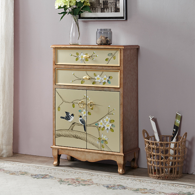 American style Retro rural manual Coloured drawing Light extravagance household register and obtain a residence permit Foyer Entrance cabinet Curio a living room display Side cabinet