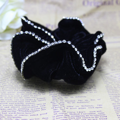 80顆水鑽黑色絨布頭圈 金絲絨鑲鑽發圈髮飾 職業成人布圈頭花批發