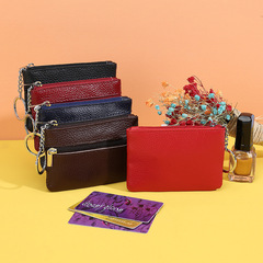 Factory direct selling small gift first layer cowhide small wallet ultra-thin genuine leather coin key ring zipper coin purse for women