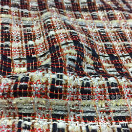 粗纺 小香风外套布料 红黑编织面料 批发 女装连衣裙 背心裙适用