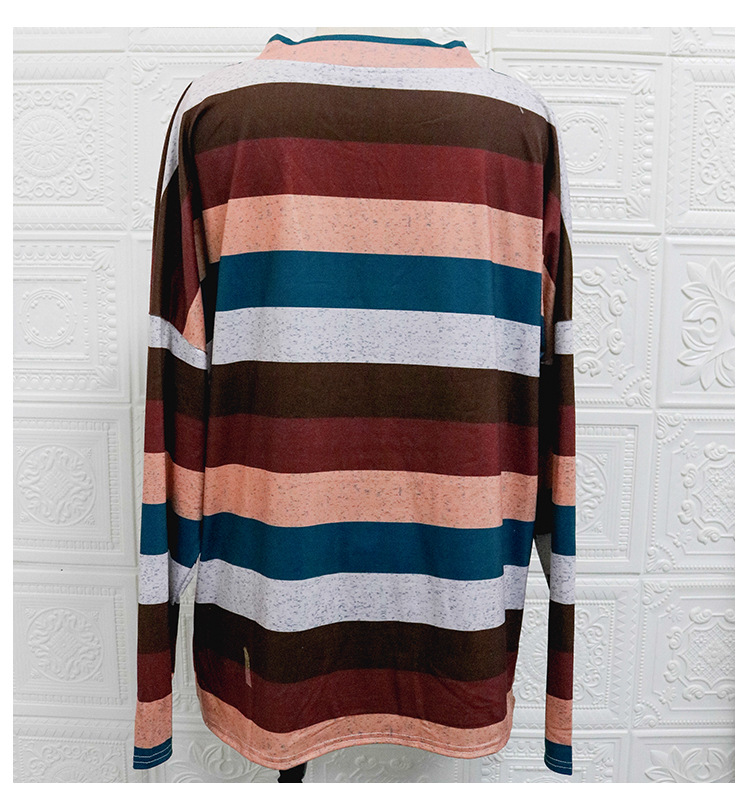 striped long-sleeved loose V-neck t-shirt  NSXS36182