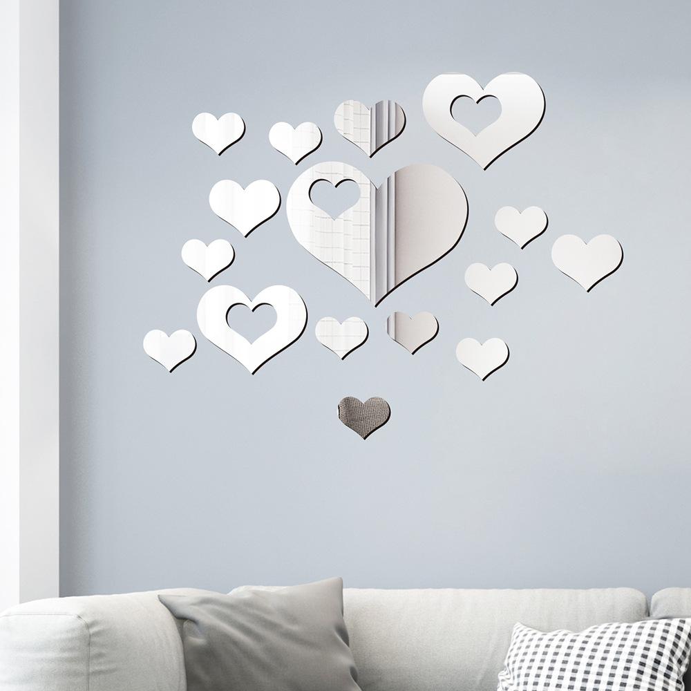 Juego De Pegatinas De Pared De Espejo Acrílico En Forma De Corazón display picture 8