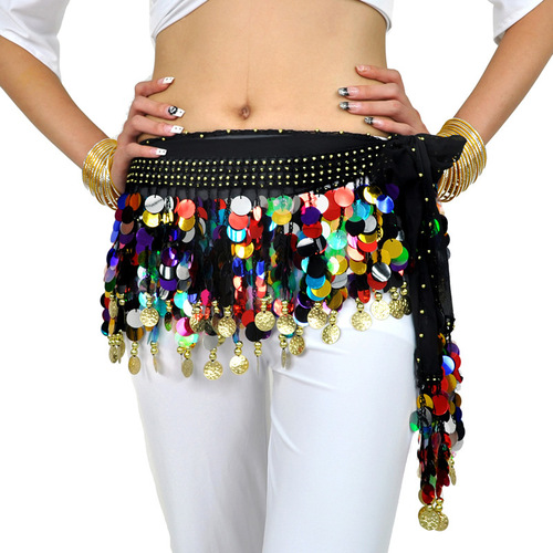 Rainbow color coins belly dance waist chain hipscarf skirt for women practice exercises wrap skirts Belly dance costumes