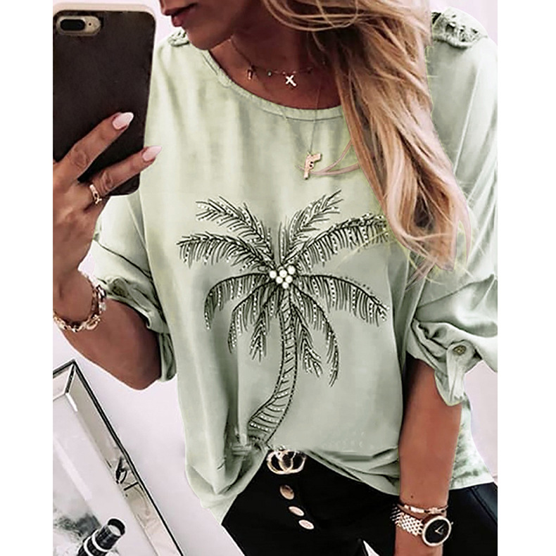 summer loose round neck printed T-shirt  NSKX8490